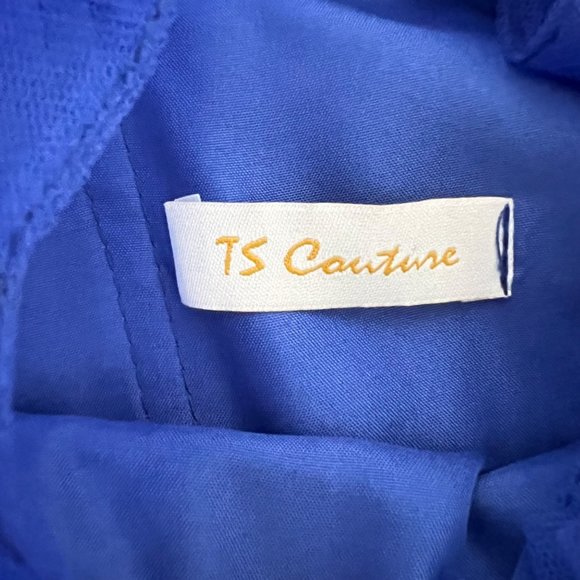 TS Couture Womens Cocktail Dress Blue Long Tulle Sleeves Sheath size Large - Picture 12 of 16